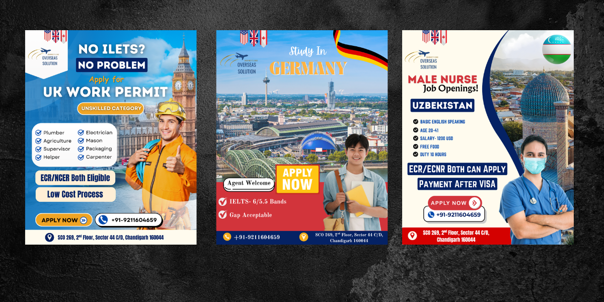 Social media post designs for Journey's End Overseas Solution created by The Digital Catalog